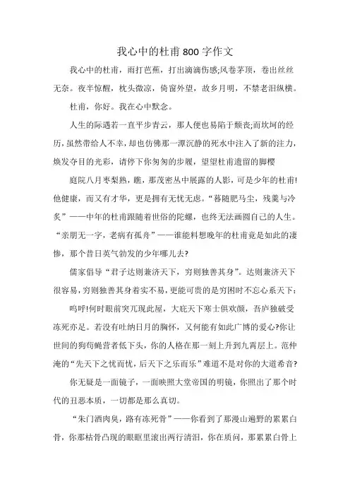 我心中的杜甫800字作文