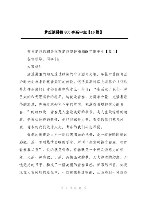 梦想演讲稿800字高中生【10篇】
