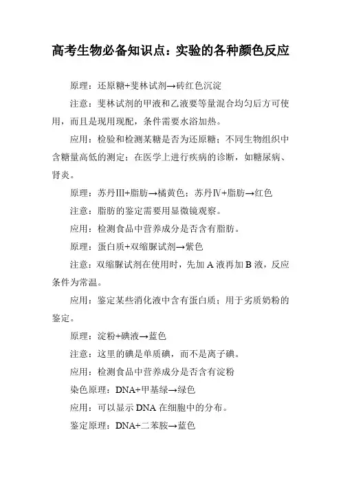 高考生物必备知识点：实验的各种颜色反应