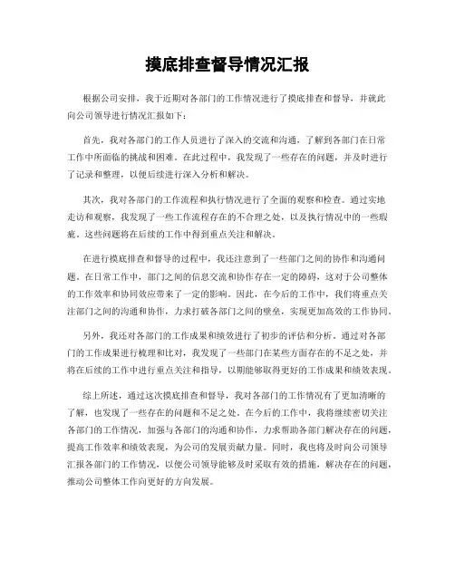 摸底排查督导情况汇报