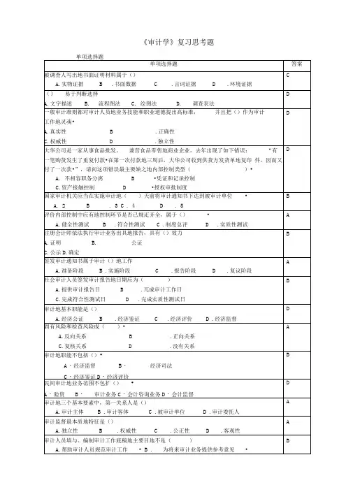 审计学期末考试思考题