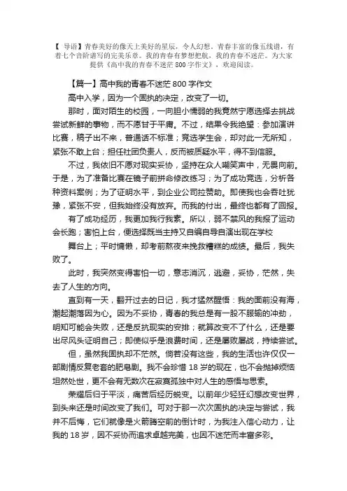 高中我的青春不迷茫800字作文