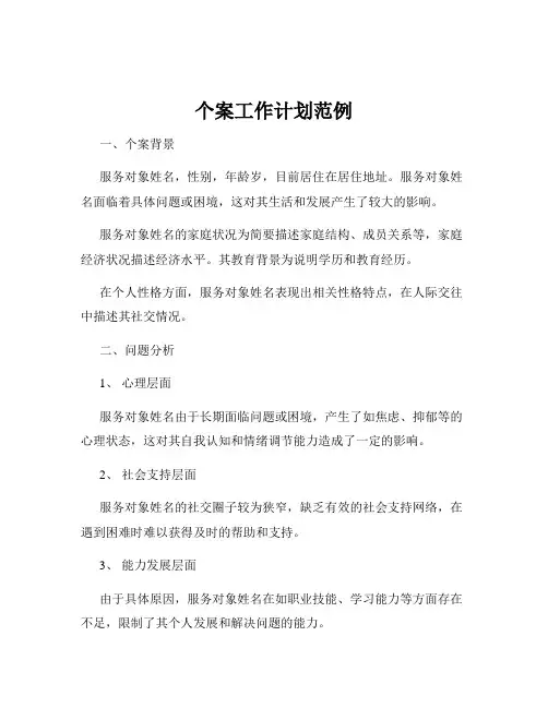 个案工作计划范例