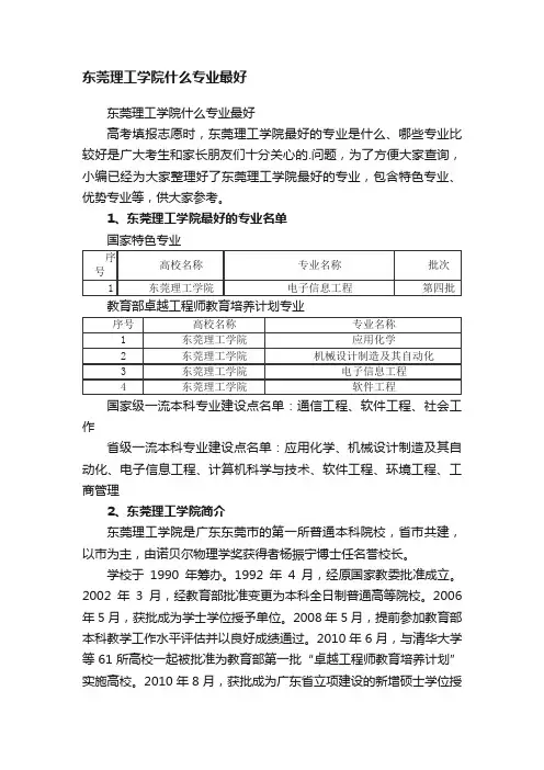 东莞理工学院什么专业最好