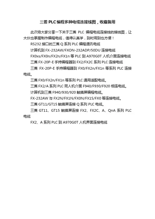 三菱PLC编程多种电缆连接线图，收藏备用