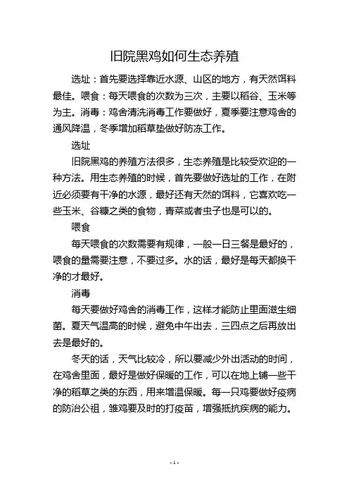 旧院黑鸡如何生态养殖
