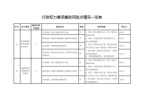 行政权力事项廉政风险点情况一览表