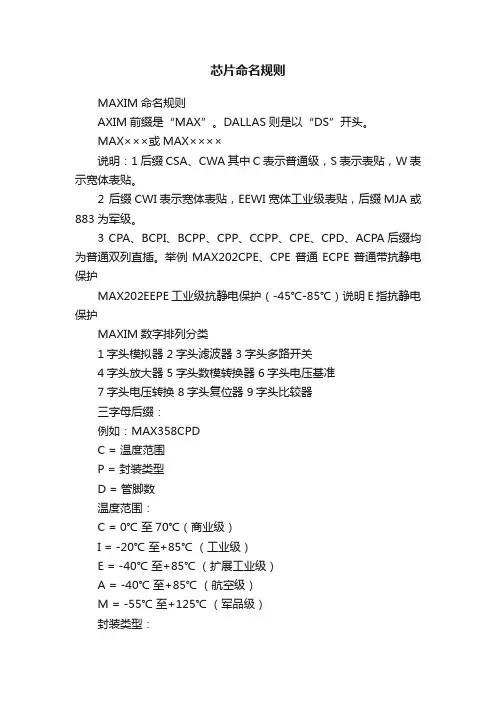 芯片命名规则