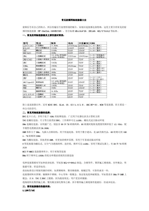 常见射频同轴连接器大全