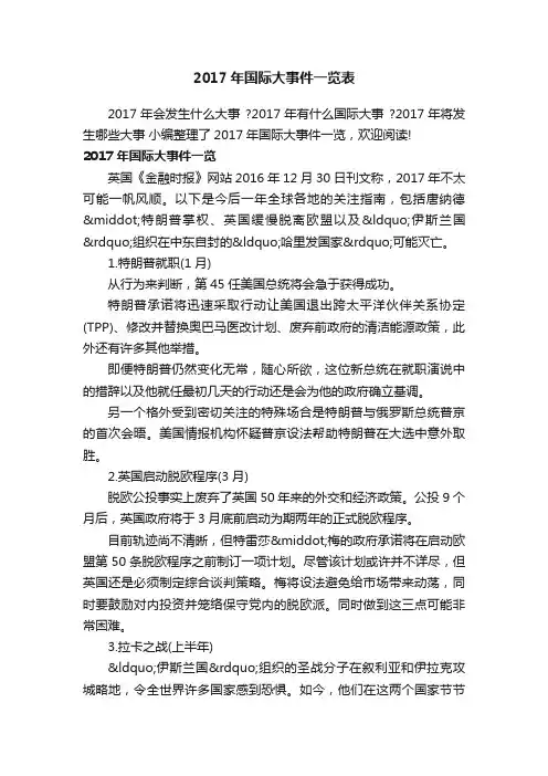 2017年国际大事件一览表