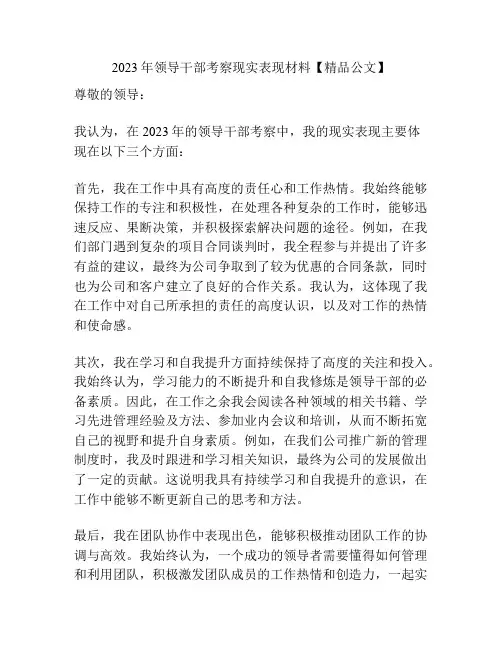 2023年领导干部考察现实表现材料【精品公文】
