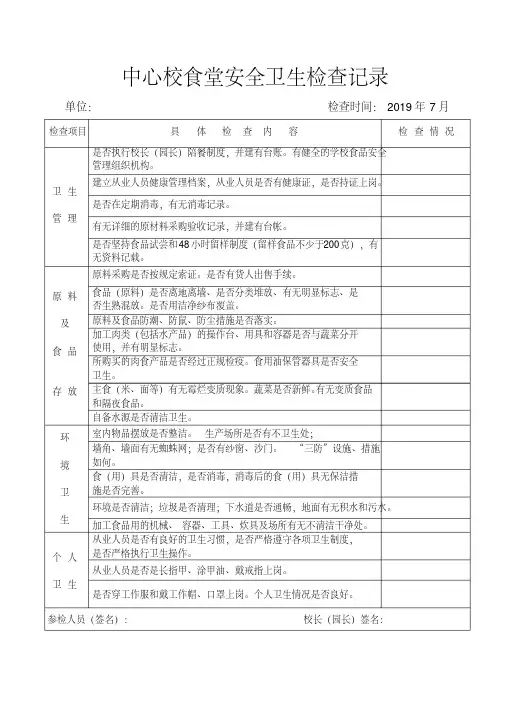 学校食堂检查记录表