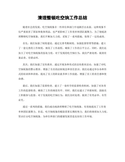 清理整顿吃空饷工作总结