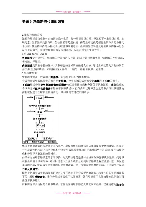 【河北名校内部资料】高三生物总复习教案：专题06__动物新陈代谢的调节