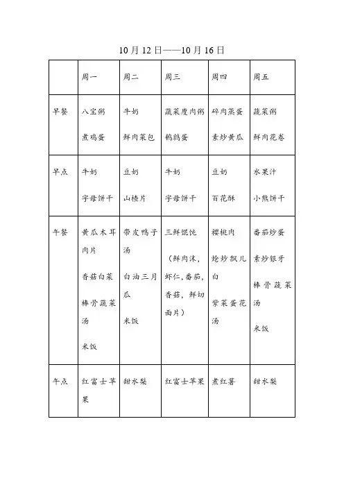 一日三餐两点幼儿园食谱