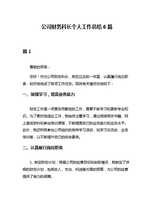 公司财务科长个人工作总结6篇