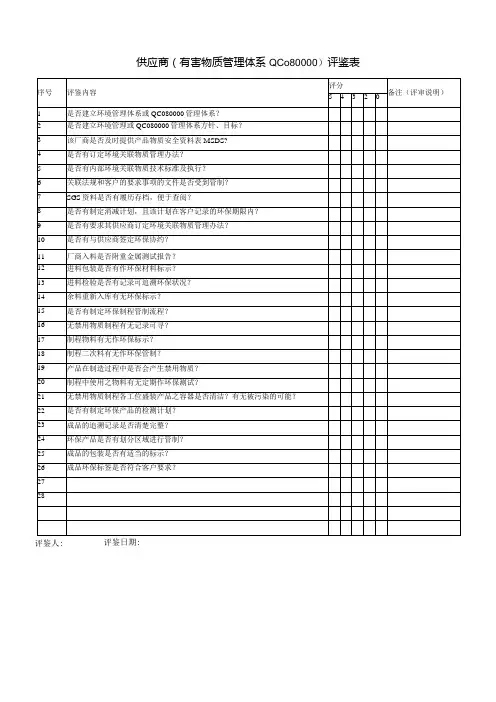 供应商(有害物质管理体系QC080000)评鉴表