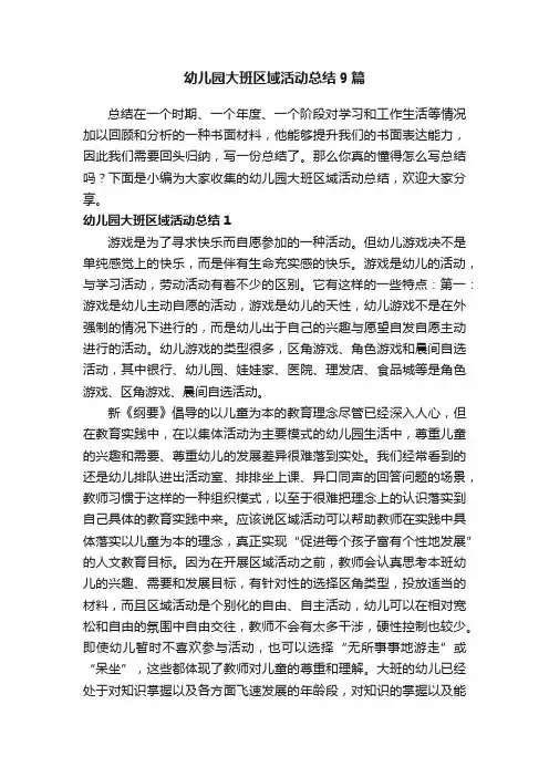 幼儿园大班区域活动总结9篇