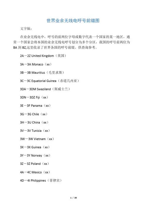 世界业余无线电呼号前缀图