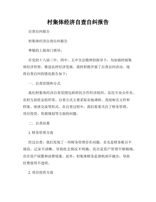 村集体经济自查自纠报告