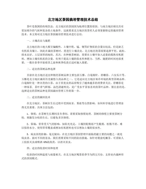 北方地区茶园栽培管理技术总结