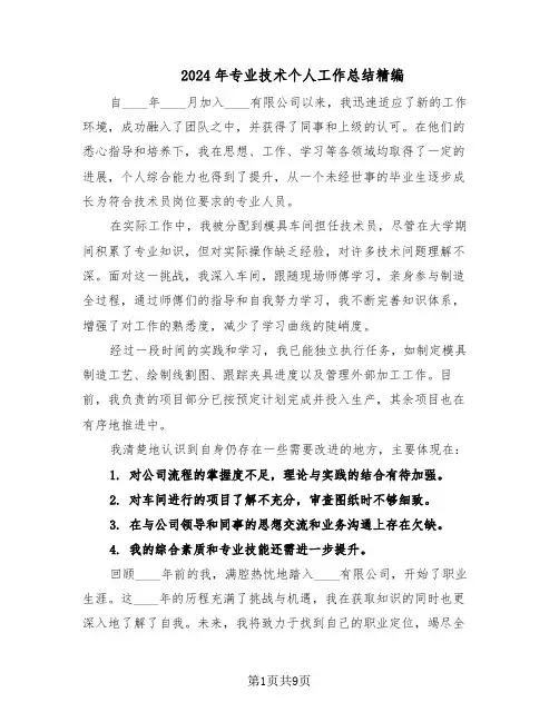 2024年专业技术个人工作总结精编（四篇）