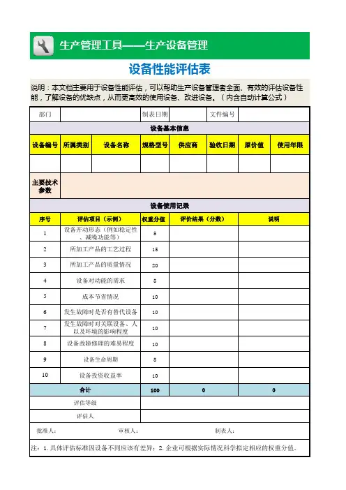 设备性能评估表