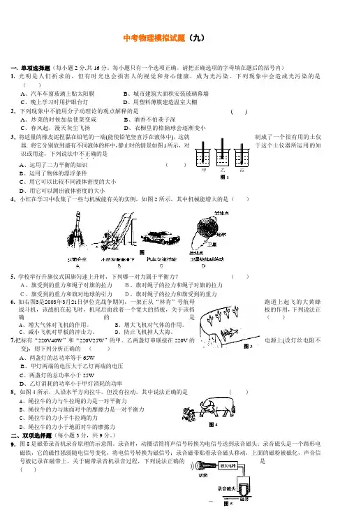 2007年中考物理模拟试题(九)(附答案)