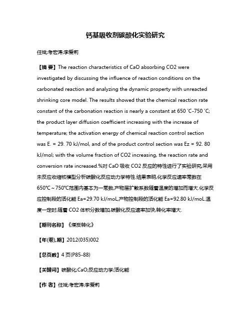 钙基吸收剂碳酸化实验研究