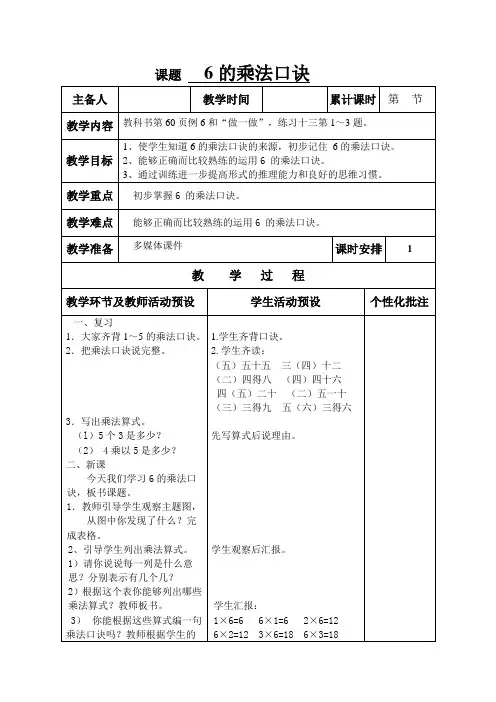 6至8的乘法口诀