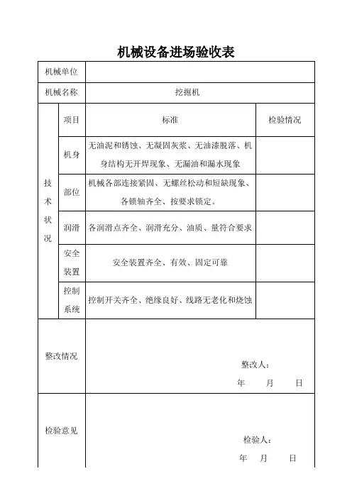 机械设备进场验收表完整版