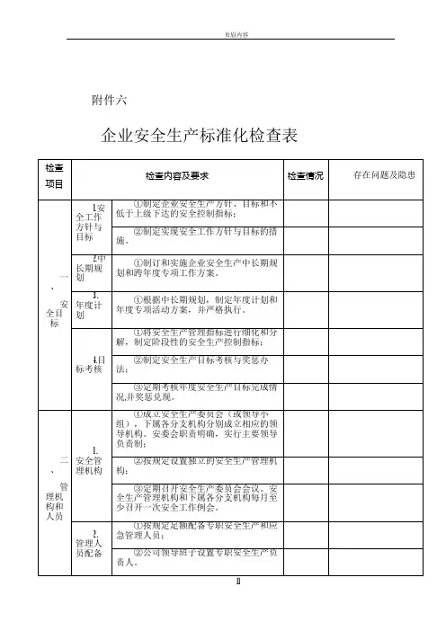 企业安全生产标准化检查表
