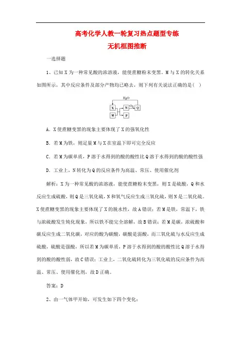 高考化学人教一轮复习热点题型专练：无机框图推断(含解析)