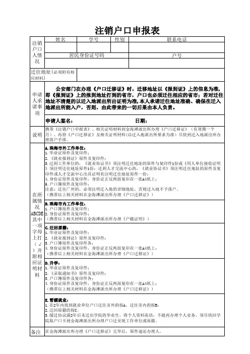 注销户口申报表个人办理