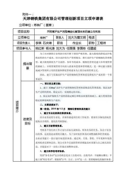 高炉--管理创新项目--