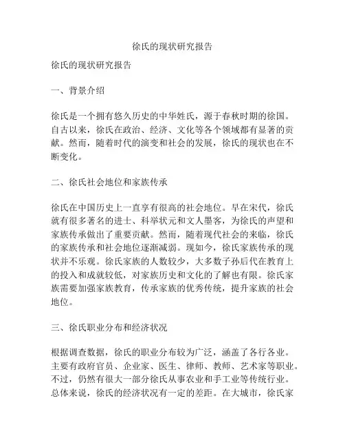徐氏的现状研究报告