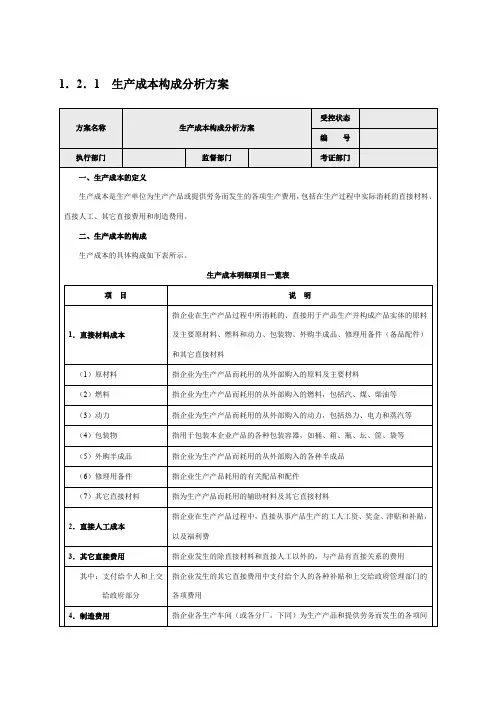 生产成本构成分析方案
