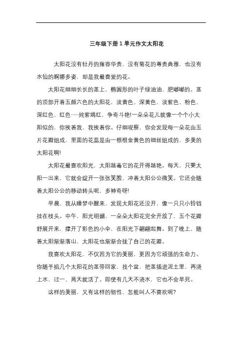 三年级下册1单元作文太阳花