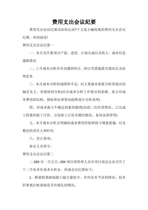 会议纪要 费用支出会议纪要