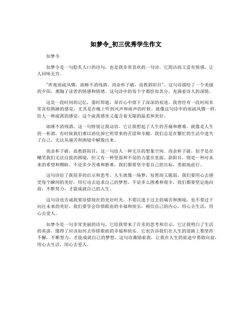 如梦令_初三优秀学生作文