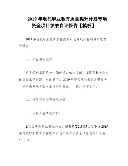 2019年现代职业教育质量提升计划专项资金项目绩效自评报告【模板】