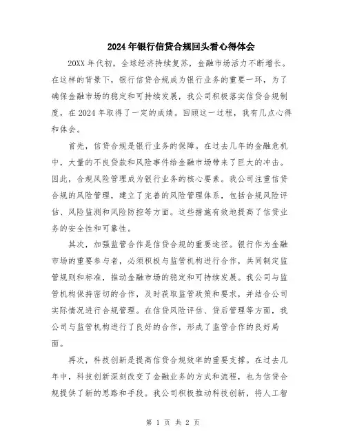 2024年银行信贷合规回头看心得体会