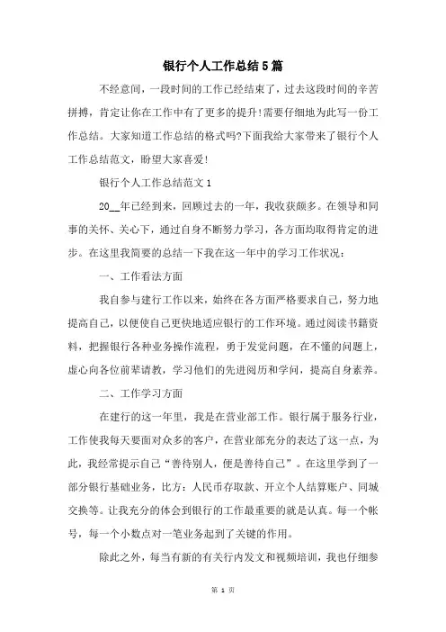 银行个人工作总结5篇