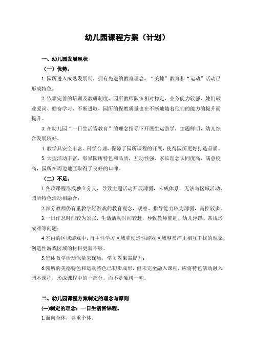 幼儿园课程实施方案(计划)