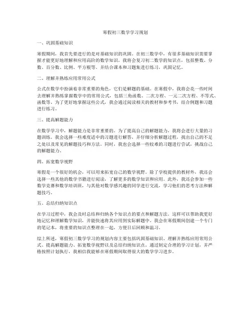 寒假初三数学学习规划