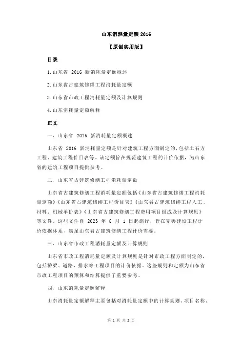 山东消耗量定额2016