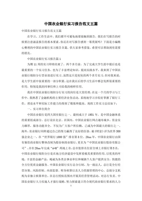 中国农业银行实习报告范文五篇