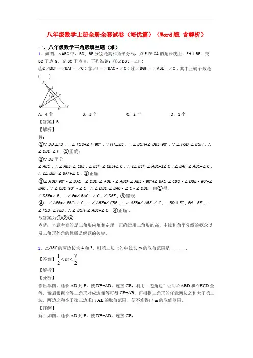 八年级数学上册全册全套试卷(培优篇)(Word版 含解析)