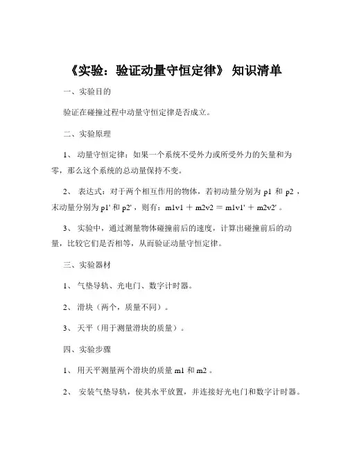 《实验：验证动量守恒定律》 知识清单