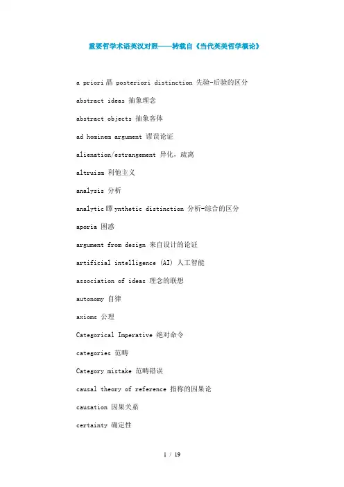 重要哲学术语英汉对照